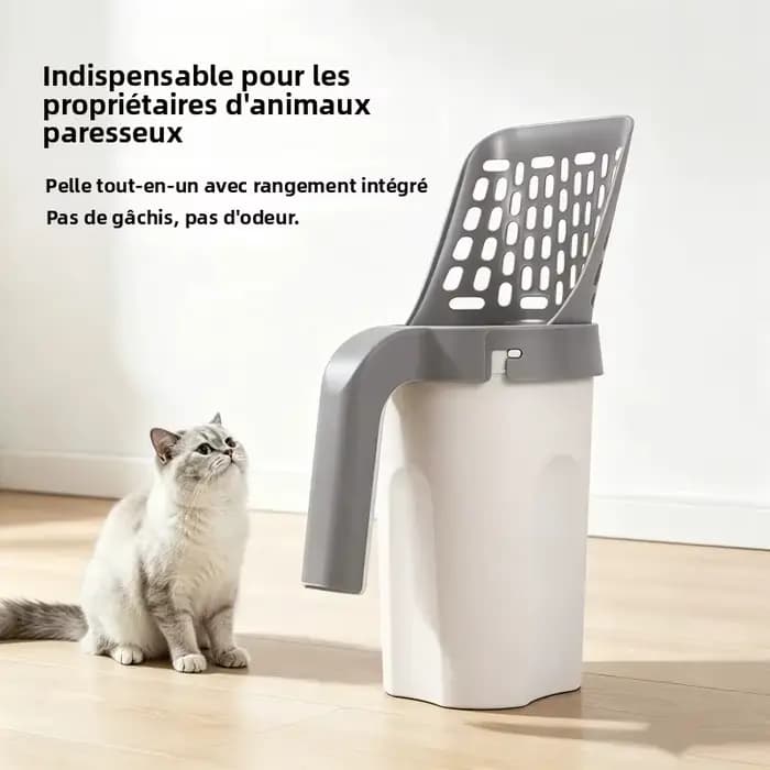 Pelle à litière pour chat tout-en-un, détachable, avec boîte à sacs à déchets intégrée, sans désordre, durable, accessoires pour animaux de compagnie