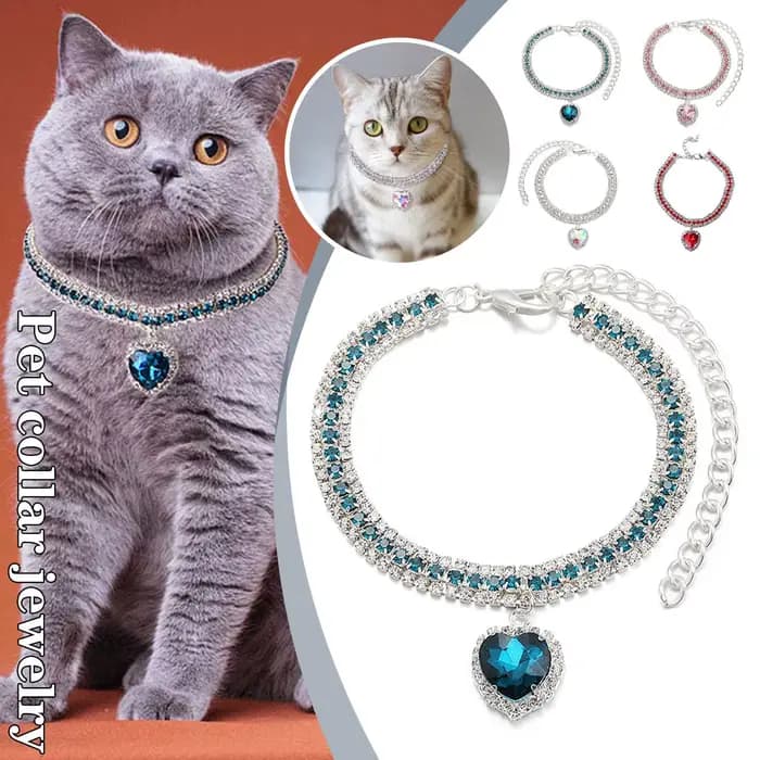 Collier pour chat en strass et diamant