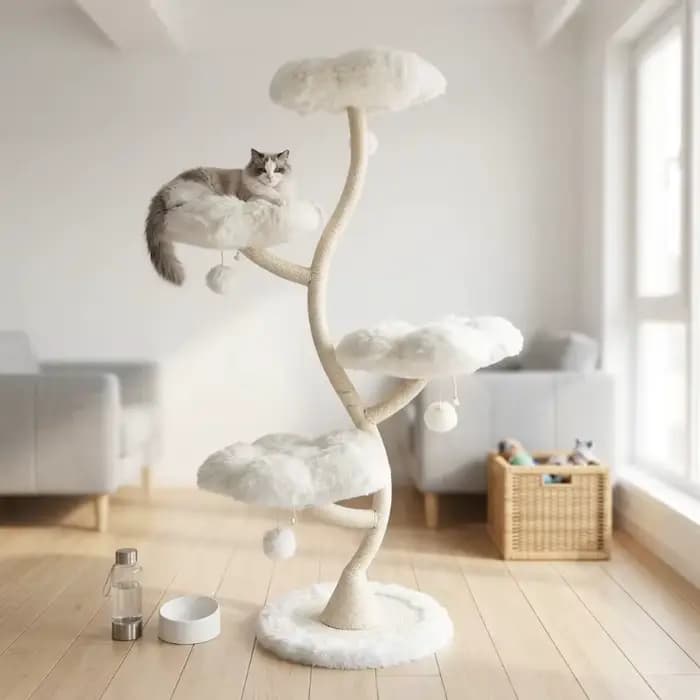 Arbre à chat multi-niveaux en rotin