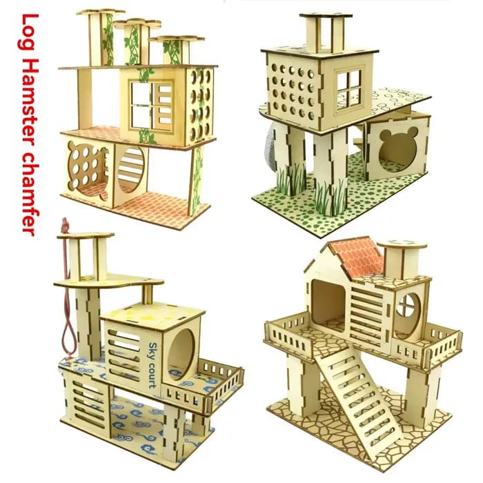 Hamster chanfrein minipet jouet arbre nid échelle clôture trampier plate-forme bâtiment cage de base Villa