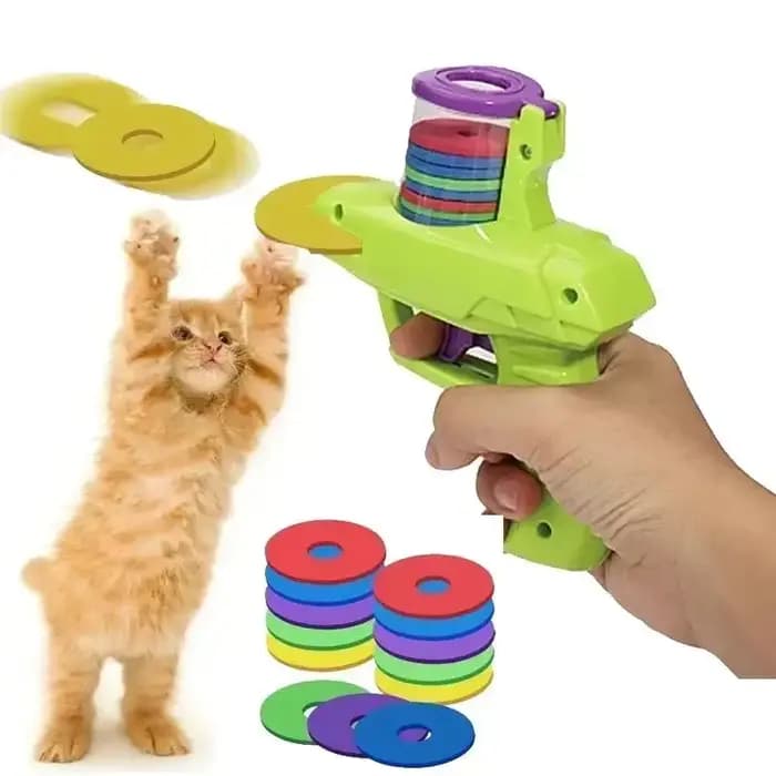 Jouet pour chien et chat avec jeu de disques volants colorés, lanceur de pistolet jouet pour animaux de compagnie, jouets interactifs pour chaton, entraînement intérieur et extérieur