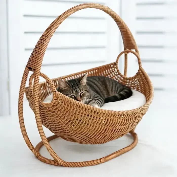 Lit pour chat semi-fermé en tissu tressé