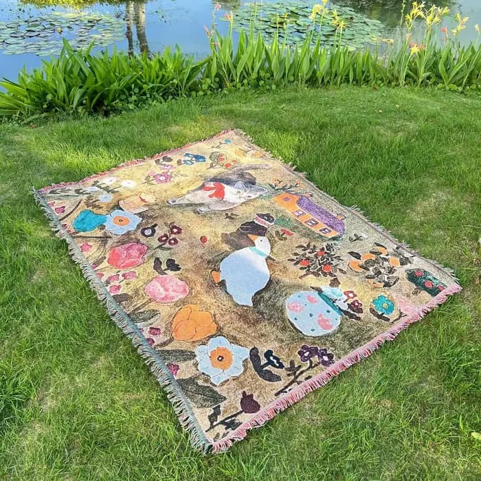 Couverture tapisserie fantaisie motif chat
