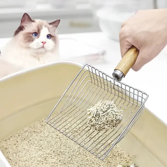 Pelle à litière pour chat en acier inoxydable