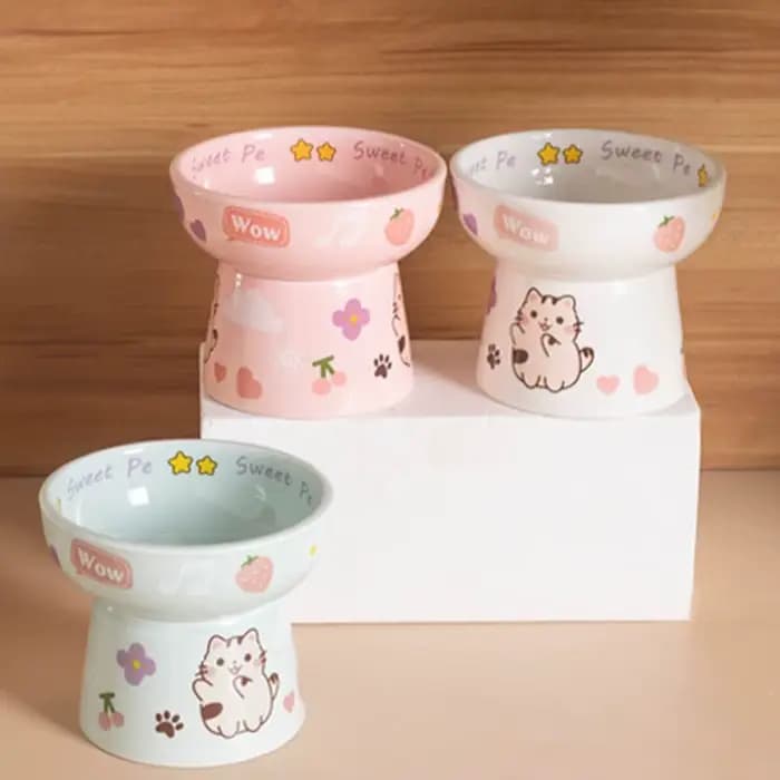 Bol en céramique pour chat anti-renversement, bol à nourriture pour chien mignon, antidérapant, grande capacité, bol surélevé pour animaux de compagnie, chaton, chiot