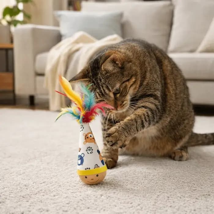 Balle interactive pour chat avec plume