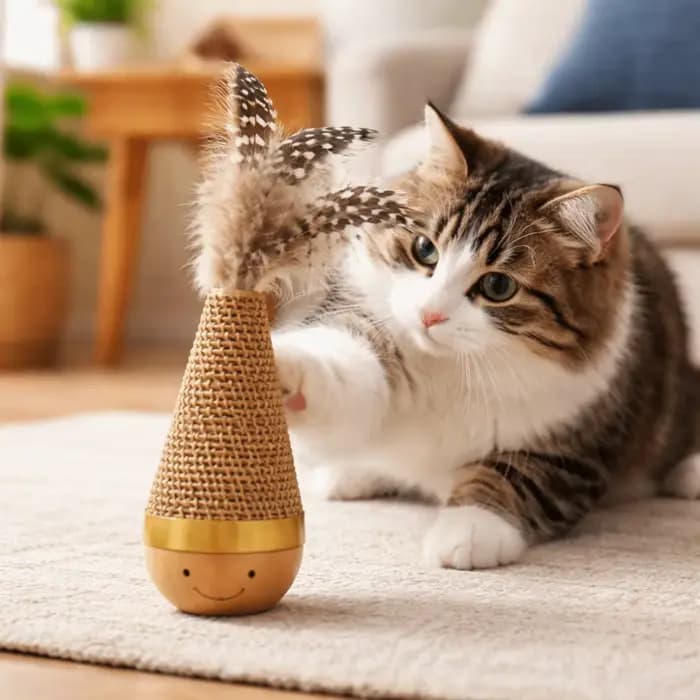 Balle interactive pour chat avec plume