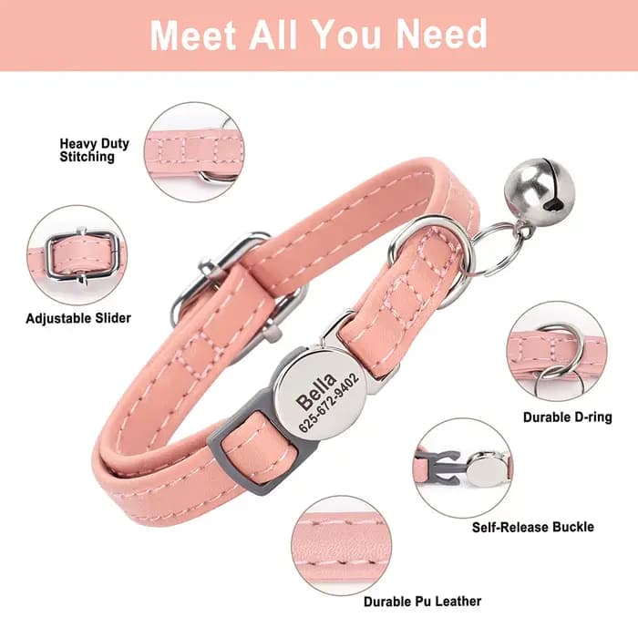 Collier de chat personnalisé en cuir PU