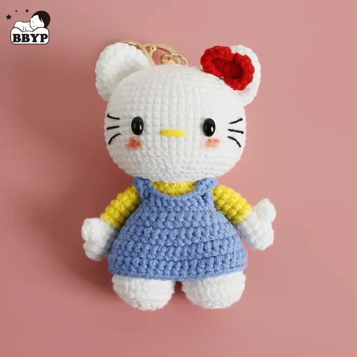 Porte-clés en forme de chat au crochet charmant fait à la main
