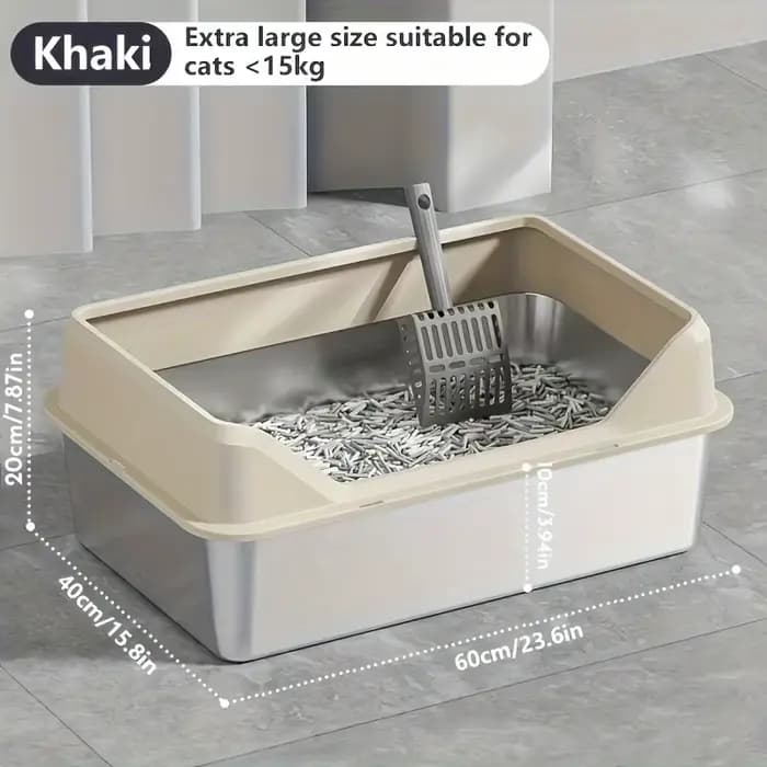 KEMORELA XL bac à litière extra large en acier inoxydable avec couvercle grand bac