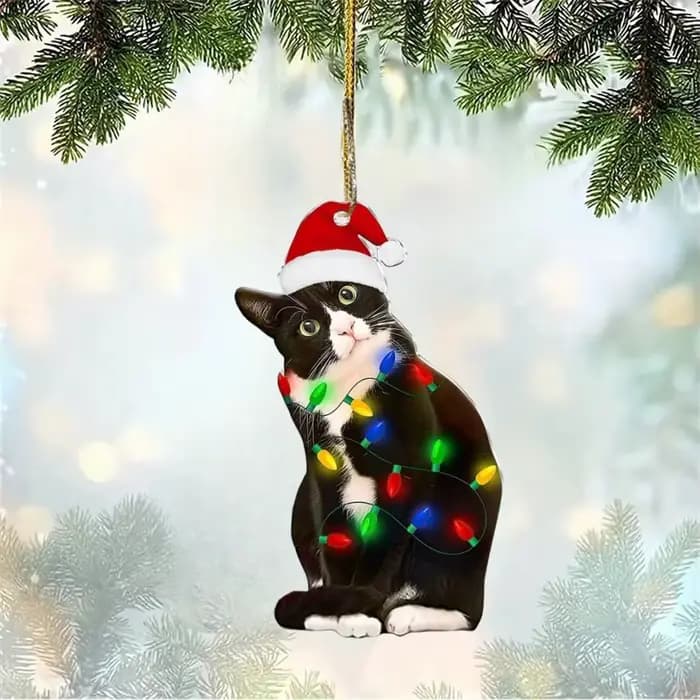 Ornement de Noël de chat noir charmant