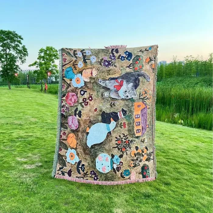 Couverture tapisserie fantaisie motif chat