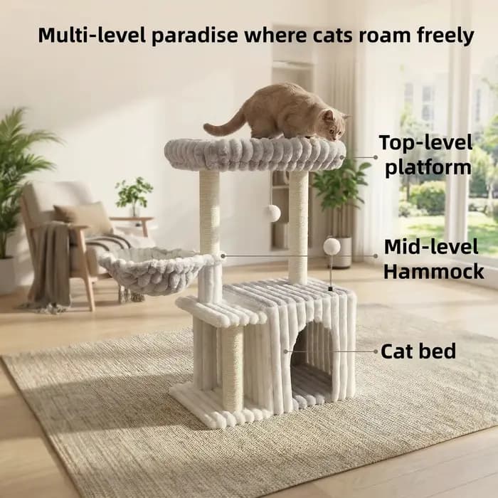 Arbre à chat multifonctionnel d'intérieur avec lit pour chat