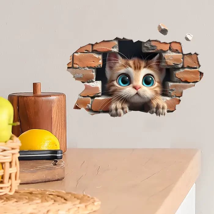 Un autocollant mural avec un motif de chat mignon qui ajoute une touche animée à votre décoration intérieure