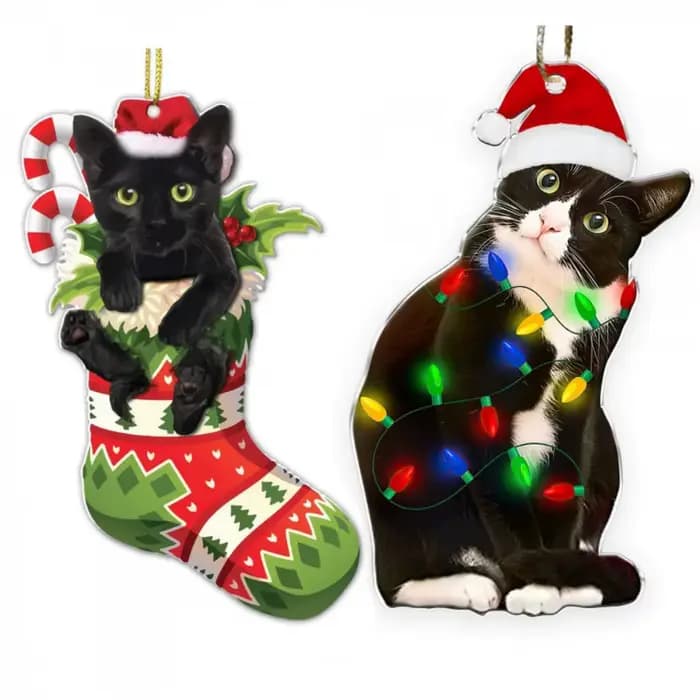 Ornement de Noël de chat noir charmant