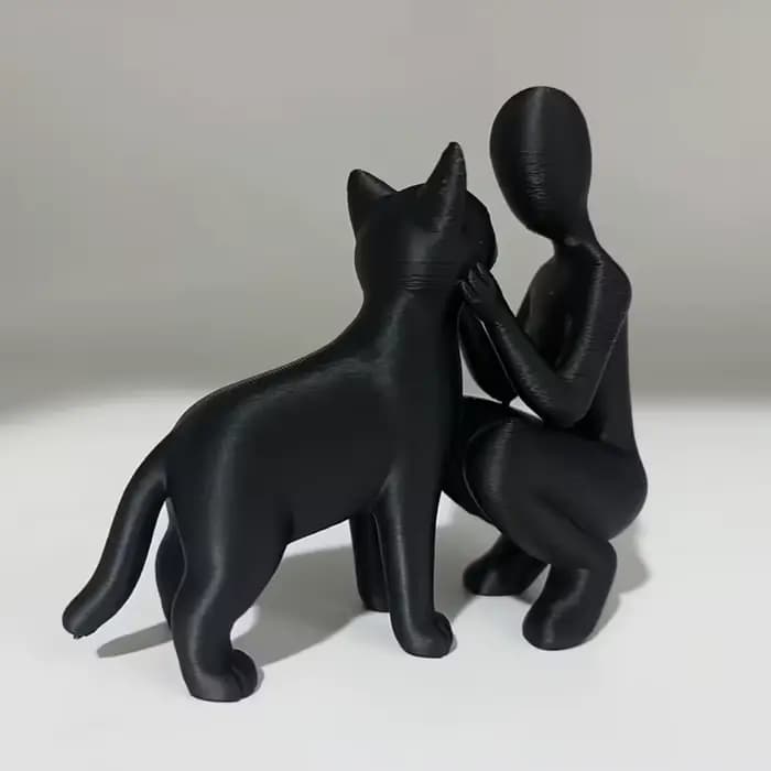 Statue de l'amitié entre humains et chats, sculpture élégante et chaleureuse des propriétaires et des chats, ornement d'amitié pour les passionnés d'animaux