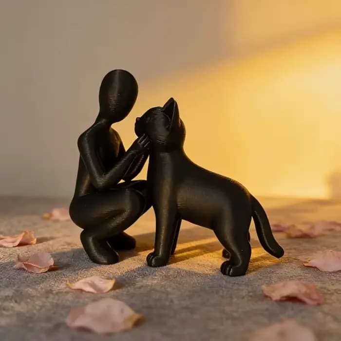 Statue de l'amitié entre humains et chats, sculpture élégante et chaleureuse des propriétaires et des chats, ornement d'amitié pour les passionnés d'animaux