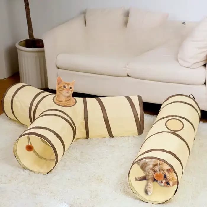Tunnel de jeu pliable et facile à ranger tout-en-un pour chat - Jouet interactif rayé pour le plaisir et l'exploration