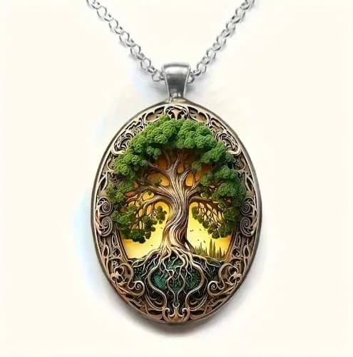 Nouveau modèle d'arbre de vie à la mode et élégant, pendentif en alliage de verre elliptique, bijoux