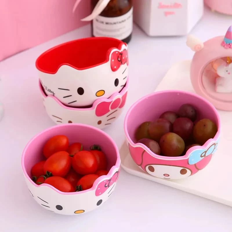 Bol à petit-déjeuner Hello Kitty Kawaii, bol à flocons d'avoine dessin animé, décoration colorée avec nœud, vaisselle multi-styles pour la cuisine et la salle à manger au quotidien
