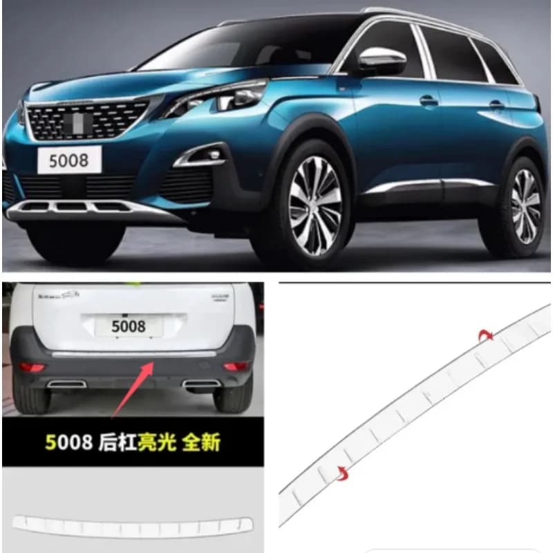 Accessoires de voiture pour Peugeot 5008 GT 2017-2021 : Protection de pare-chocs arrière en ABS, plaque de protection de seuil de coffre, garniture de protection.