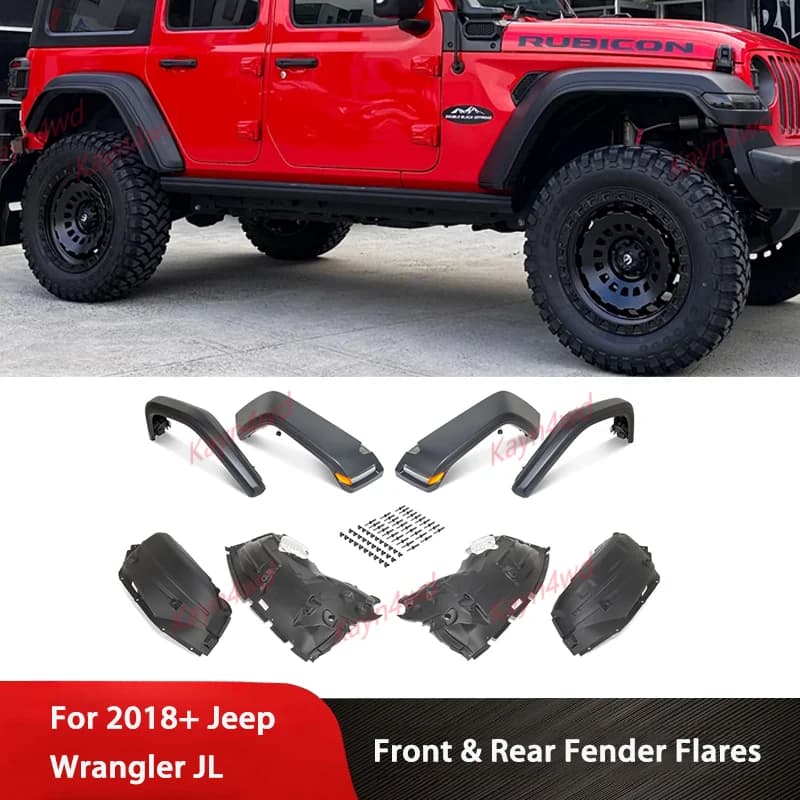 Garde-boue avant et arrière, accessoires extérieurs tout-terrain 4x4, arc de roue évasée avec lumière LED pour Jeep Wrangle JL 2018 – 2025