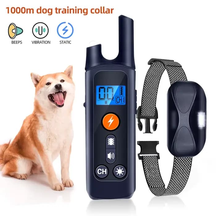 Collier d'Entraînement pour Chien, Étanche, Rechargeable, 1000m, Télécommande, Choc Électrique avec