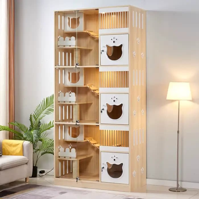 Chenil de luxe moderne pour chat, Cage d'exposition en bois Durable, grand grand Condo, énorme Villa