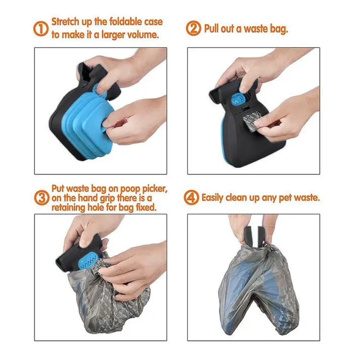 Pelle à merde pliable de voyage pour animaux de compagnie, avec 1 rouleau de sacs décomposables, cui