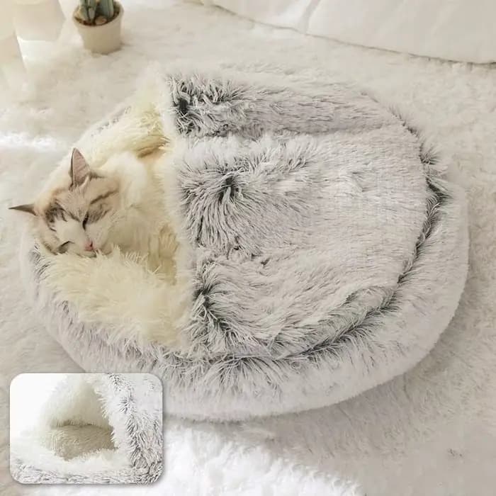 Doux En Peluche Rond Chat Lit Pet Matelas Chaud Confortable Panier Chat Chien 2 en 1 Sac De Couchage