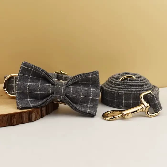 Collier de chien à carreaux de styliste avec nœud papillon, accessoires personnalisés pour chiens, e