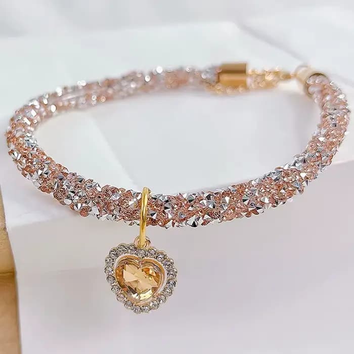 Collier en cristal pour chat, pendentif en forme de cœur, en strass, réglable, pour chat, chiot, Chi