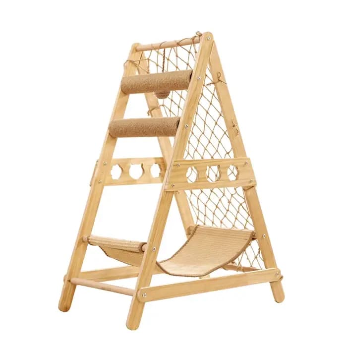 Tour d'arbre à chat en bois massif avec grattoir en Sisal, hamac, filet d'escalade et jouets, meuble