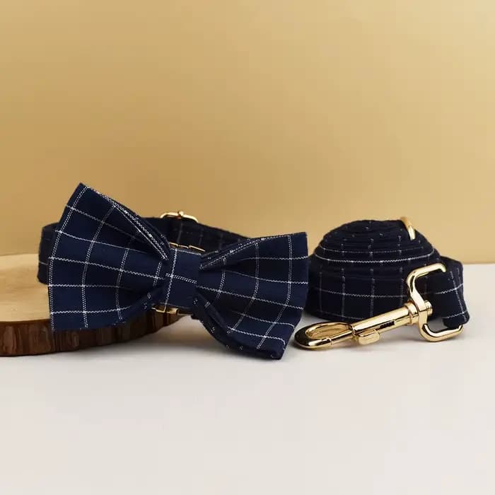 Collier de chien à carreaux de styliste avec nœud papillon, accessoires personnalisés pour chiens, e