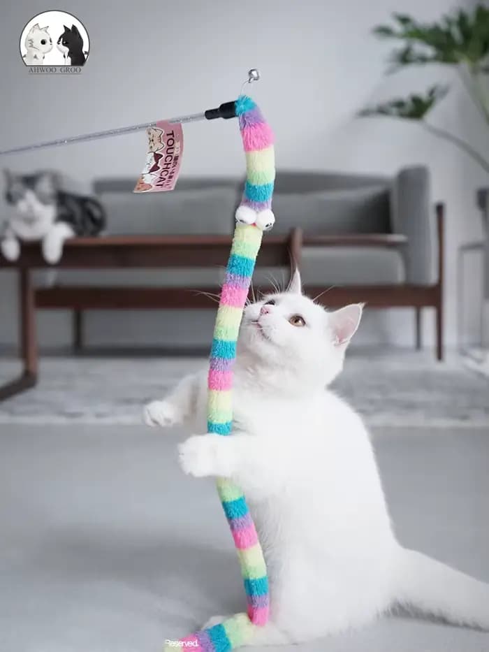 Jouet pour chat plume chat Teaser baguette chat jouet interactif drôle chenille coloré tige Teaser b
