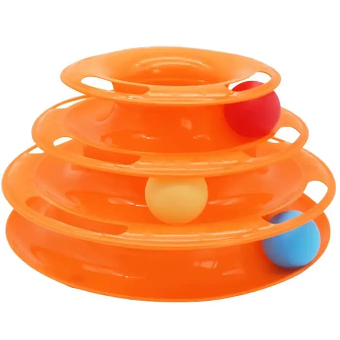 Tour de jeu pour chat à 3/4 niveaux avec piste et balle, jouet interactif d'intérieur pour chat, puz