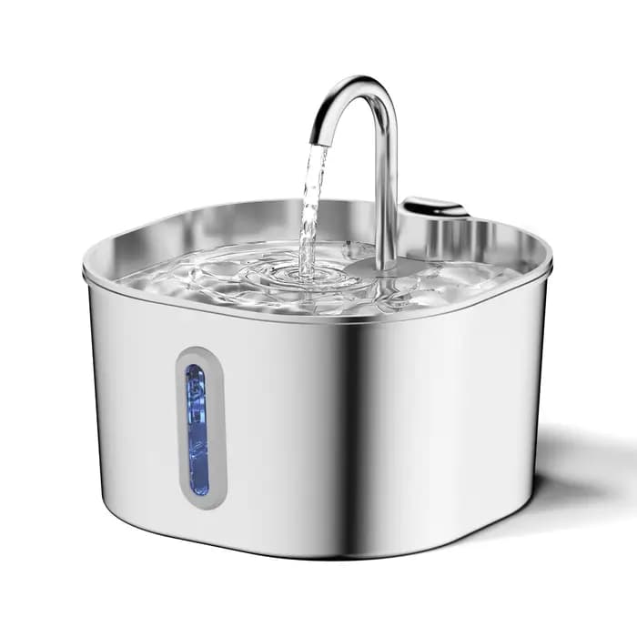 Fontaine d'eau pour chat en acier inoxydable, 2,2 l, distributeur d'eau pour animaux de compagnie av