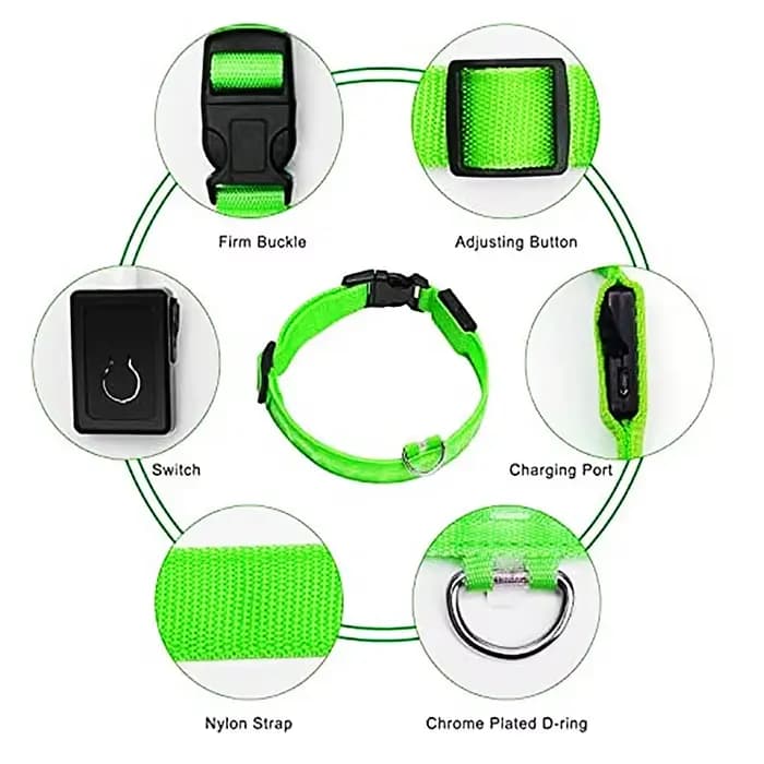 Collier de chien lumineux LED réglable clignotant Rechargea collier lumineux nuit Anti-perte harnais
