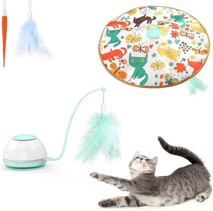 ATUBAN – jouets pour chats à mouvement automatique, 4 Modes, baguette motorisée interactive, 3 plume