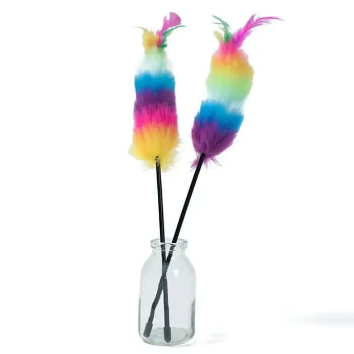 Baguette de teaser en plumes colorées, bâton de teaser de jouet de chat drôle, jouets interactifs po