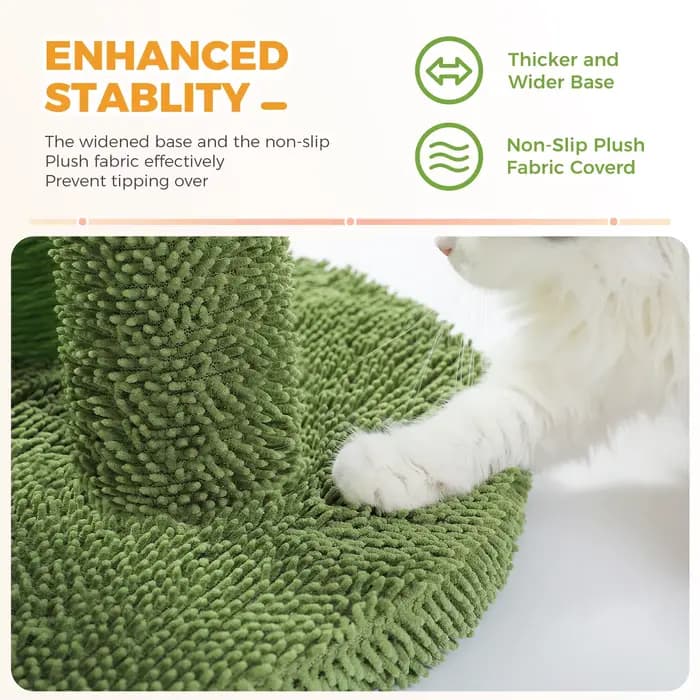 Arbre à chats cactus pour chats d'intérieur, grand griffoir avec 3 poteaux en sisal, balle suspendue