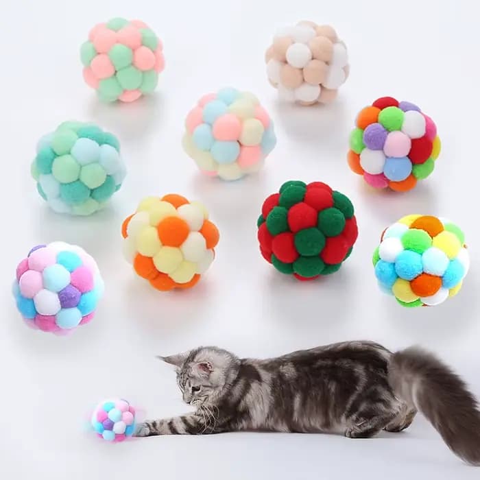 Jouets pour chats, boule de cloche colorée faite à la main, boule élastique, chassage interactif, fo