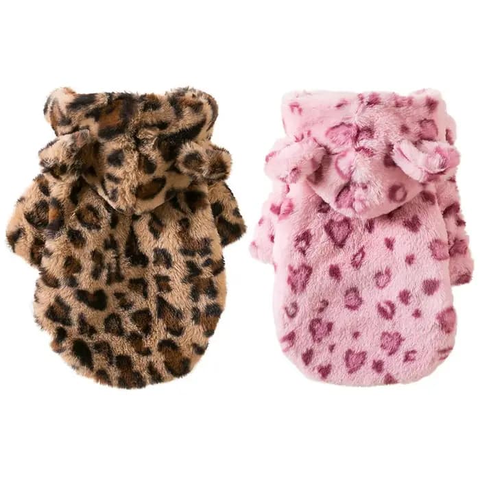 Vêtements d'hiver pour chiens de compagnie, polaire chaude, sweat à capuche, léopard, manteau, veste