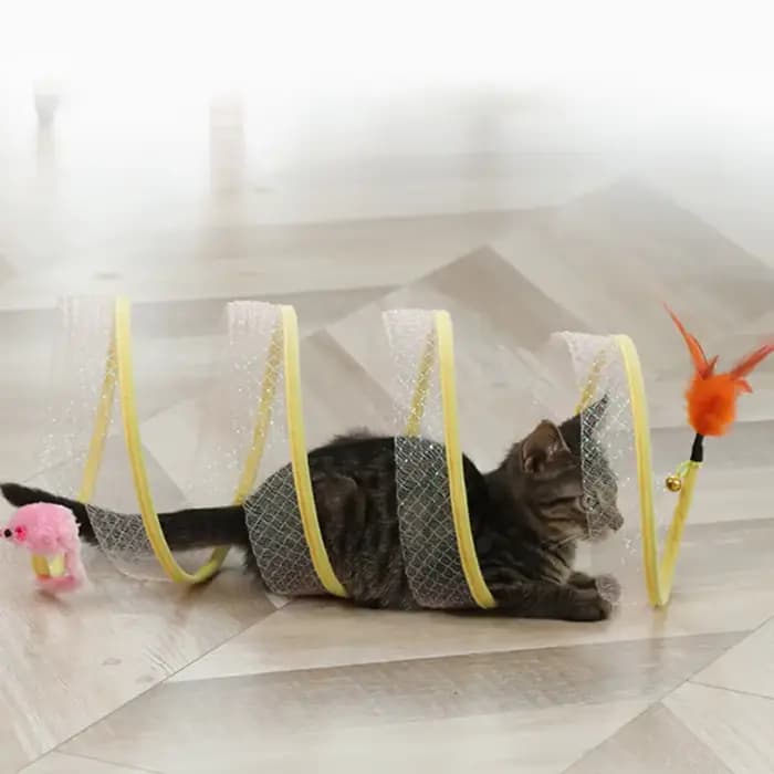 Tunnel pliable Type S pour chat, jouet de printemps, souris avec boules et plis, jouets d'extérieur