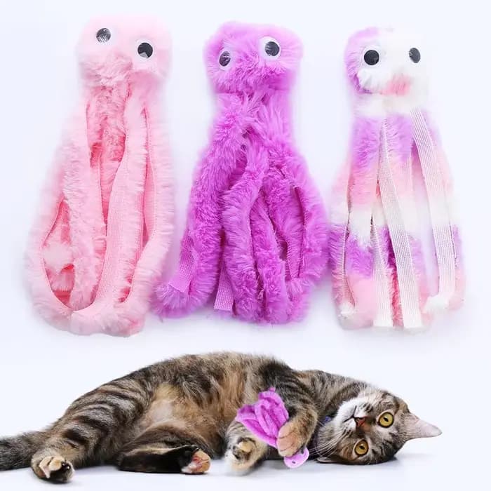 Jouet en peluche poulpe mignon pour chat, dents résistantes aux morsures, jeu interactif, fourniture