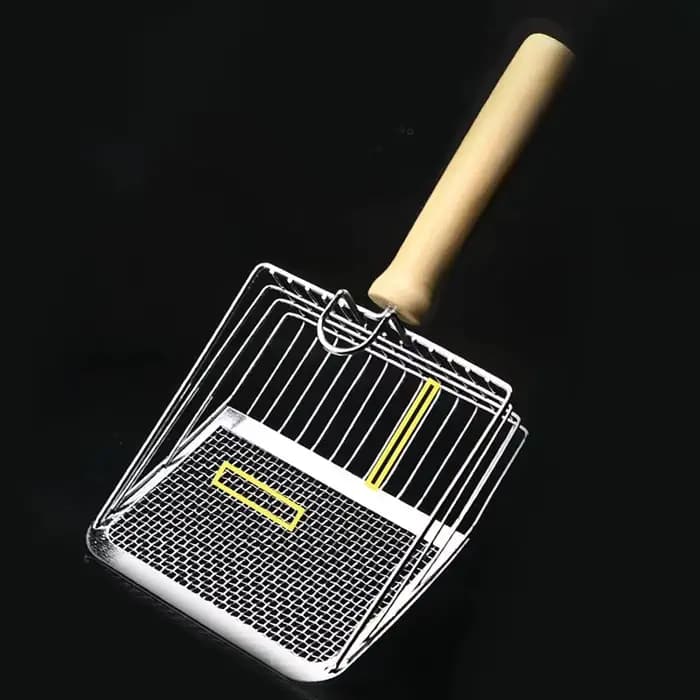 Pelle à litière pour chat en acier inoxydable avec manche en bois, lavable et durable, pour l'entret