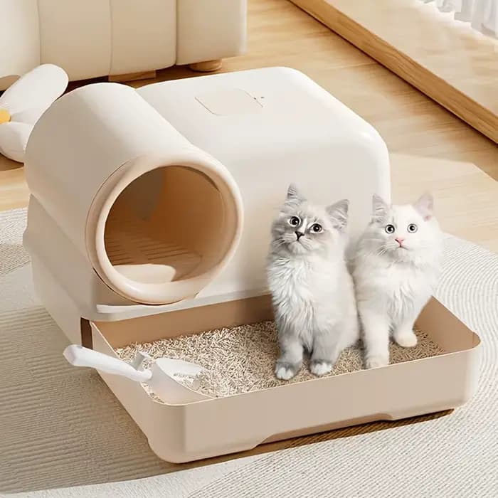 Bac à litière pour chat avec couloir et tiroir | Toilettes entièrement fermées pour contrôle des o