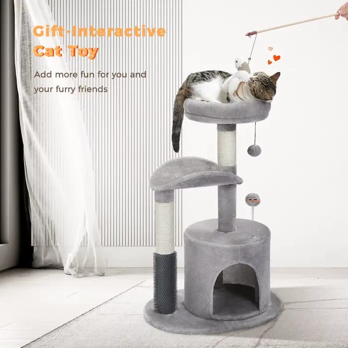Tour de petit arbre à chat d'intérieur pour chats, jouet coule pour chat de taille moyenne, condo po