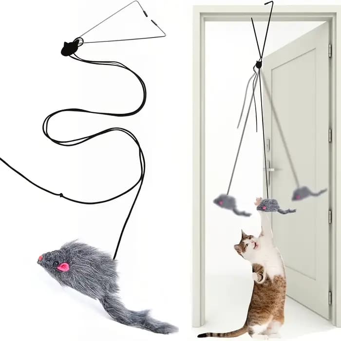 Jouet interactif suspendu à la porte pour chat, avec souris noire, entretoyez et exercez votre jouet