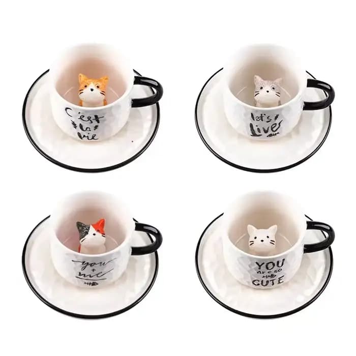 Tasse à griffes de chat en céramique, chaton mignon, fond de tasse d'eau animale, tasse de chat, tas